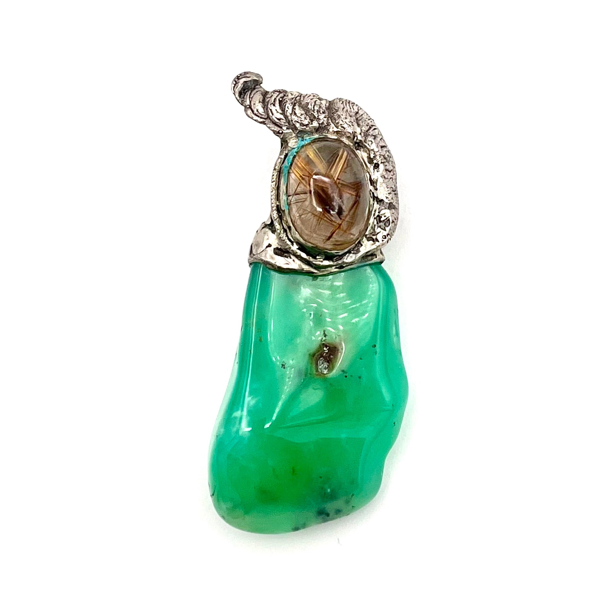 Hematite Golden Rutile Quartz, Chrysoprase& Silver Pendant- Joel Glick Exclusive Collection- #33