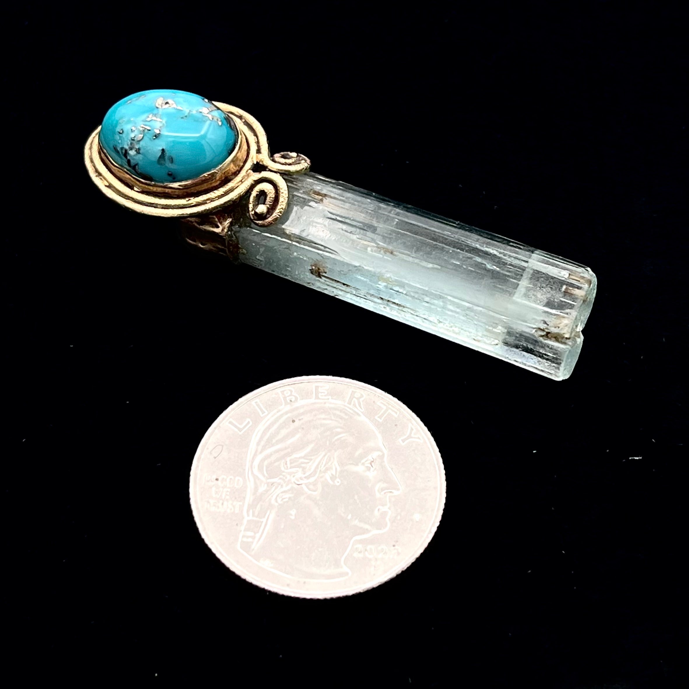 Turquoise, Natural Aquamarine & Gold Pendant- Joel Glick Exclusive Collection- #3