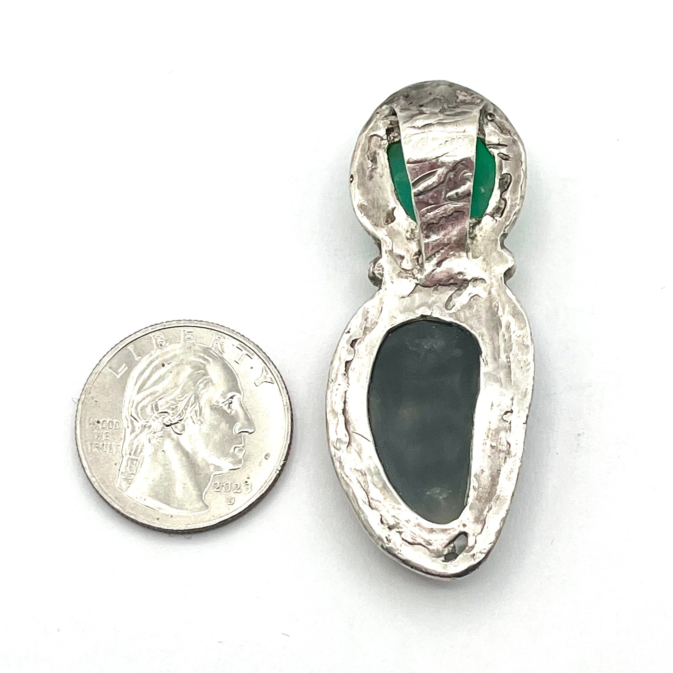 Chrysoprase, Titanium Botryoidal Agate& Silver Pendant- Joel Glick Exclusive Collection- #35