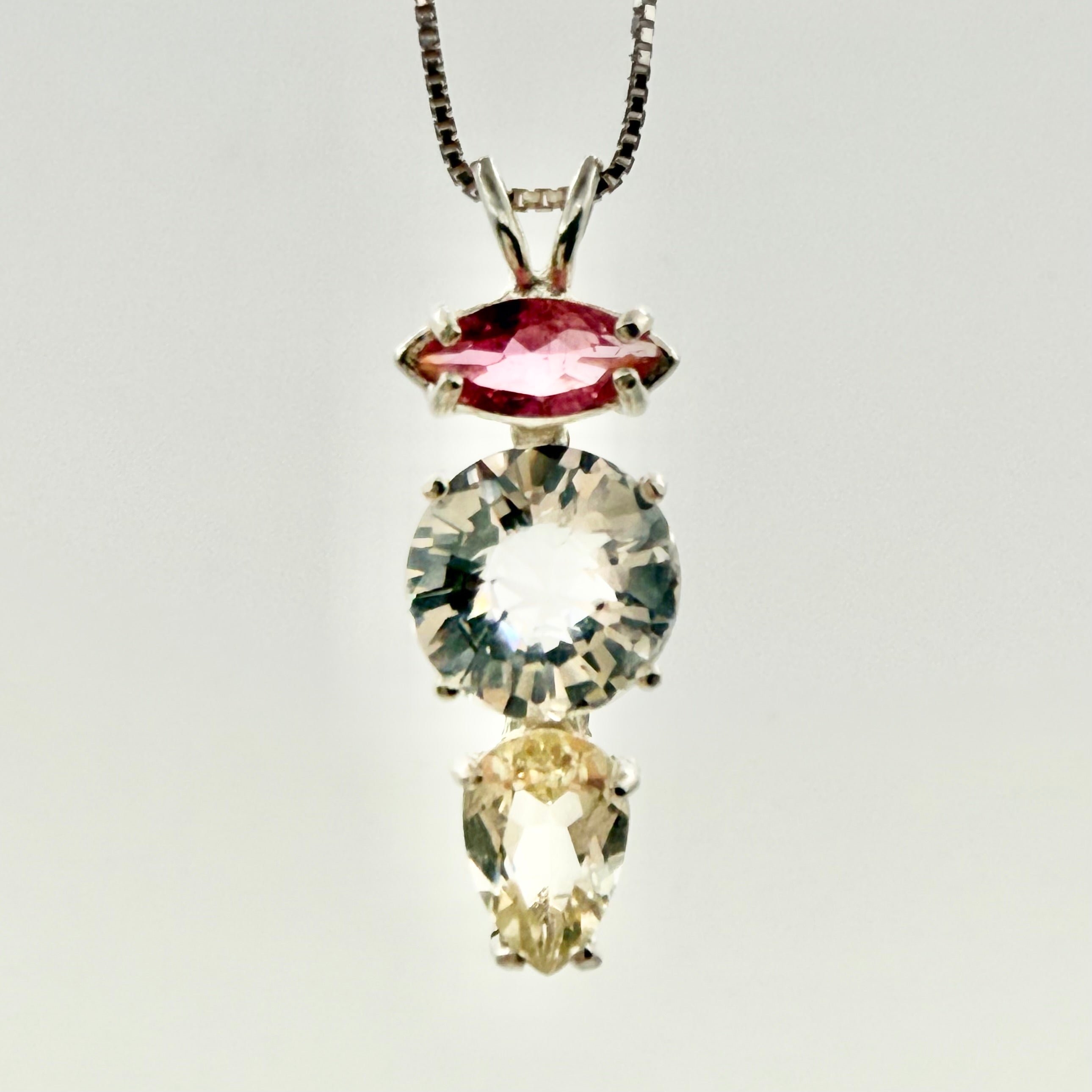Pink Tourmaline, Clear Quartz Mini Radiant Heart & Golden Labradorite Necklace- Paul Jensen Signature Collection