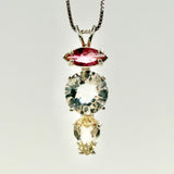 Pink Tourmaline, Clear Quartz Mini Radiant Heart & Golden Labradorite Necklace- Paul Jensen Signature Collection