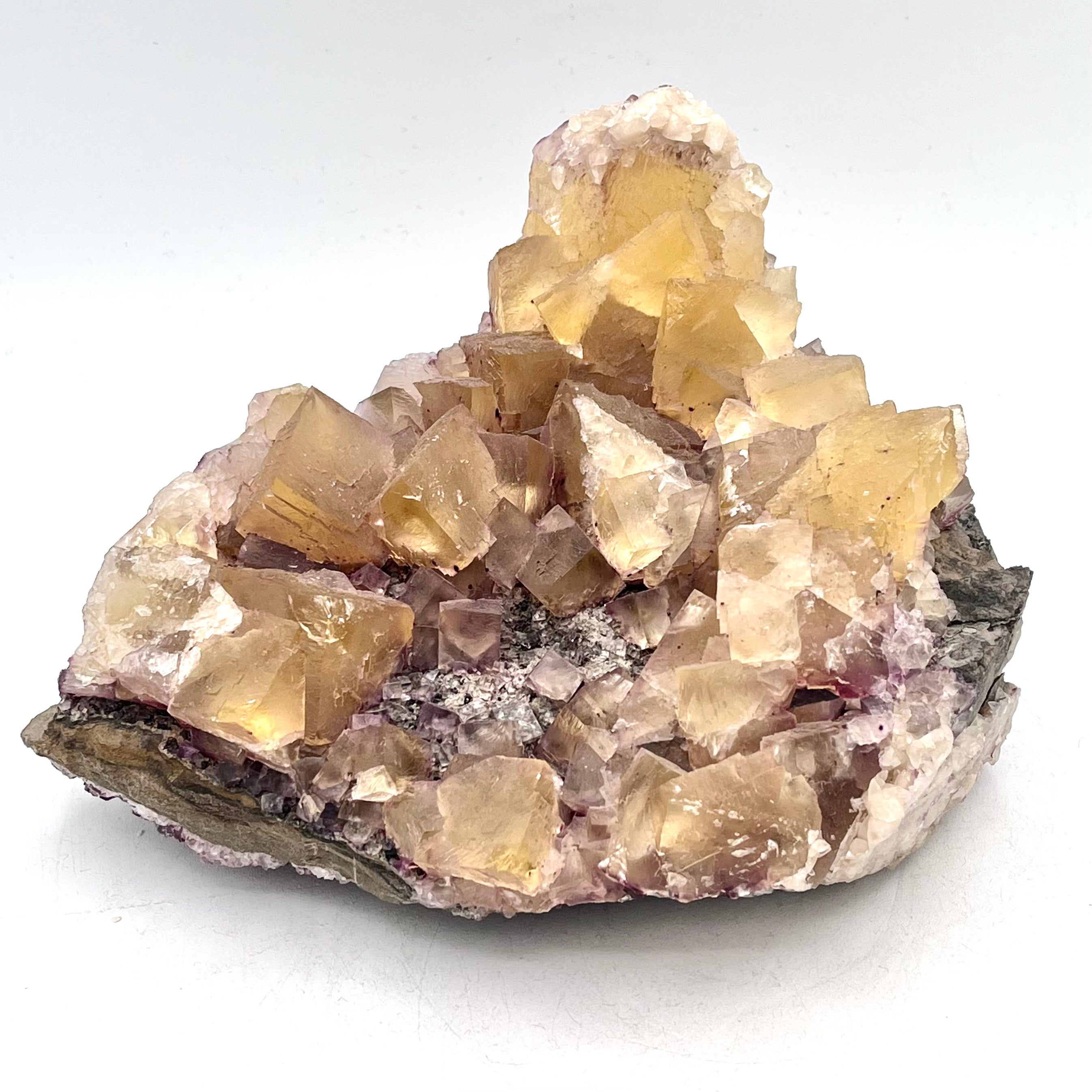 Exquisite, Rare Yellow Fluorite Cluster w/ Purple Fluorite