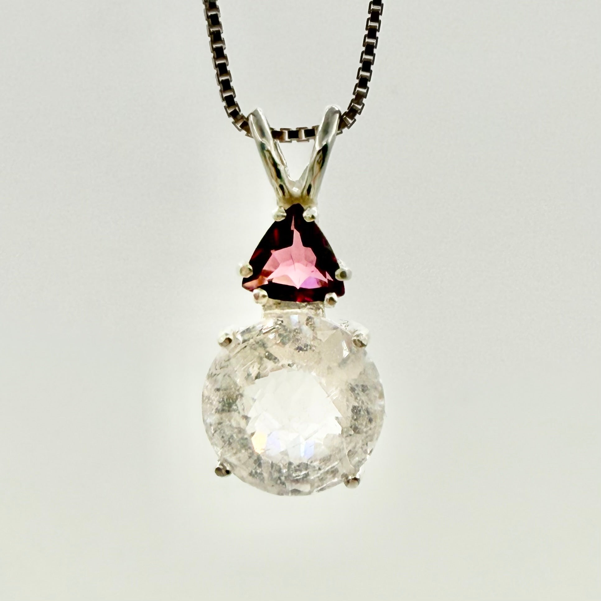 Danburite Mini Radiant Heart w/ Trillion Cut Pink Tourmaline Necklace- Paul Jensen Signature Collection