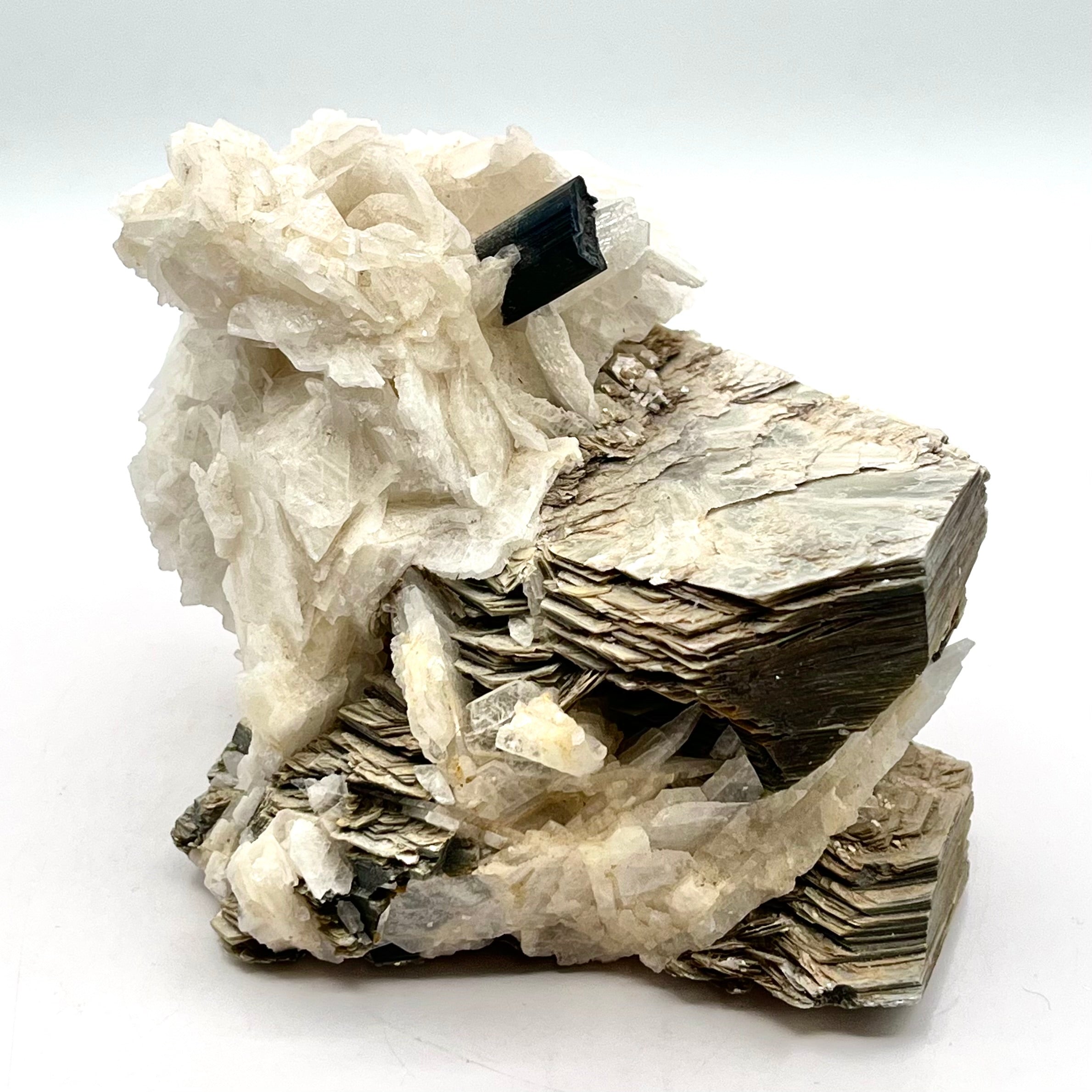 Stunning Mica & Layered Clevelandite Cluster w/ Black Tourmaline