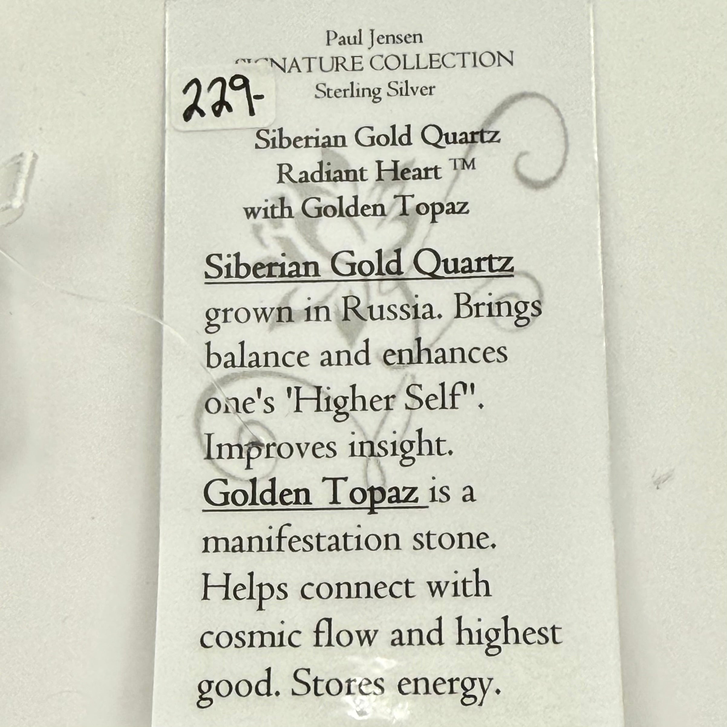 Siberian Gold Quartz Radiant Heart Crystal w Trillion Cut Golden Topaz Necklace- Paul Jensen Signature Collection