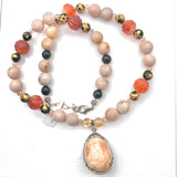 One of a Kind Dragon Necklace w/ Museum Quality Opal, Onyx, Quartz, Carnelian, Obsidian, Peach Moonstone& 14k Gold Dragon Beads