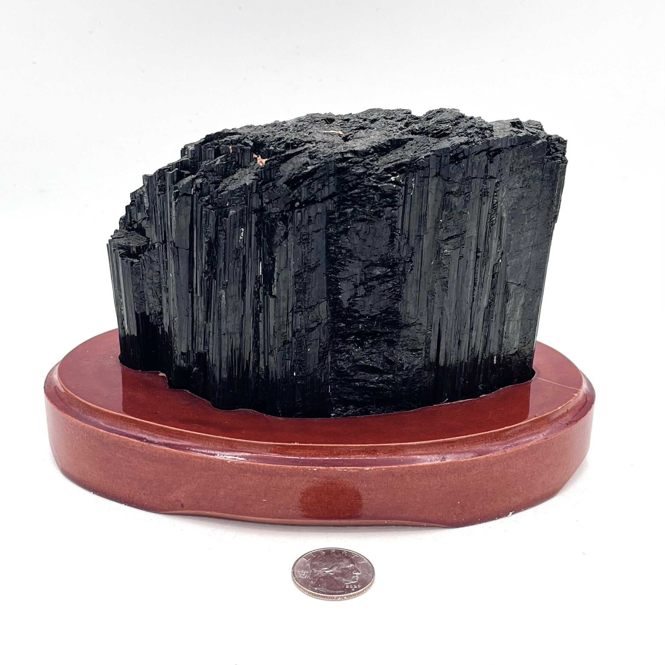 Raw Black Tourmaline in Wood Base