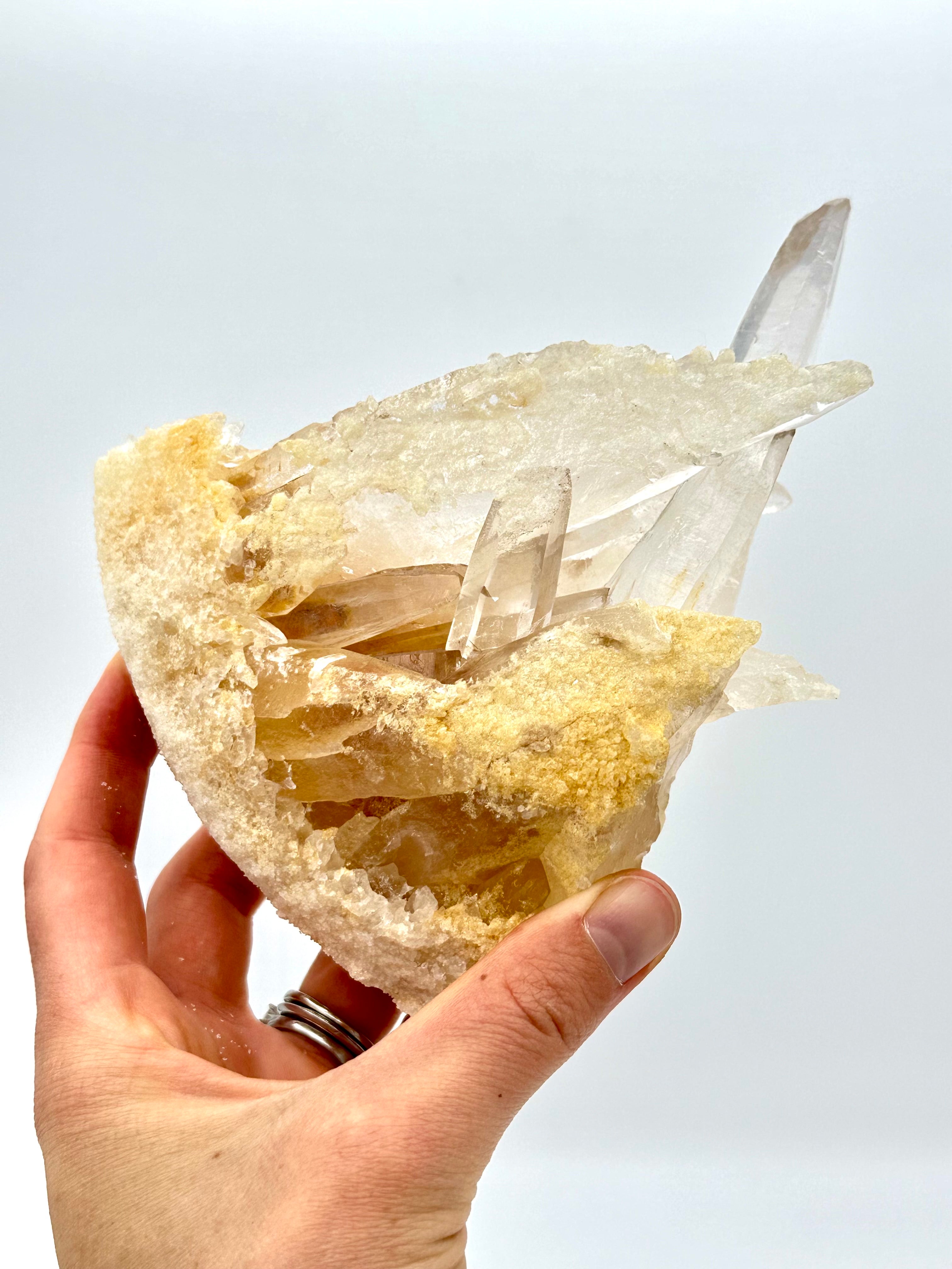 Clear Quartz Cluster with Calcite