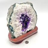 Raw &Polished Amethyst Cluster in Wooden Stand