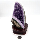 Raw and Polished Amethyst Cluster in Wooden Stand